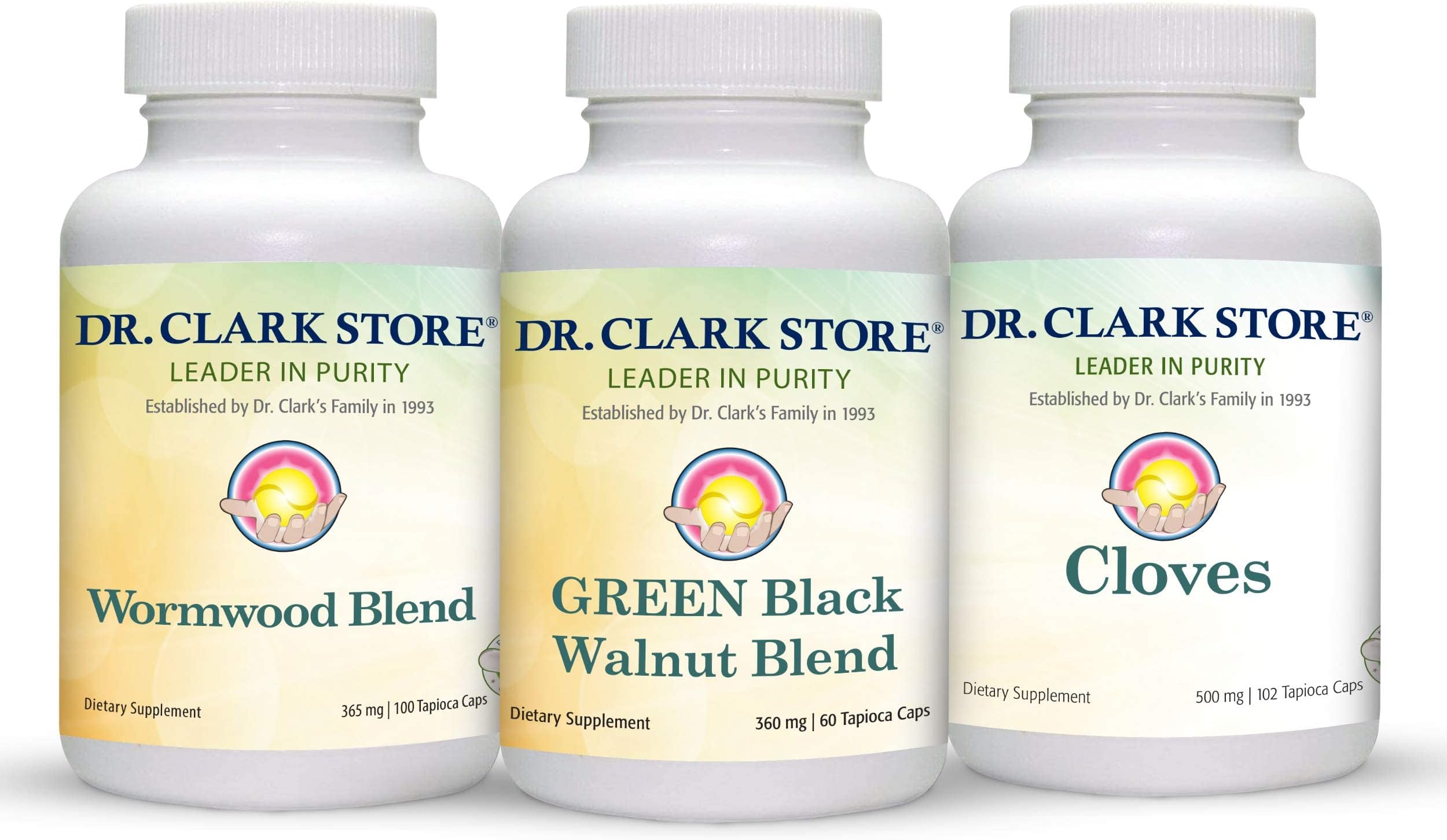 Dr Clark Store Intestine Support & Cleanse Kit - with Freeze-Dried Green Black Walnut Hulls, Wormwood, and Cloves-Helps Maintain Optimum Intestinal Function - Vegetarian Capsules