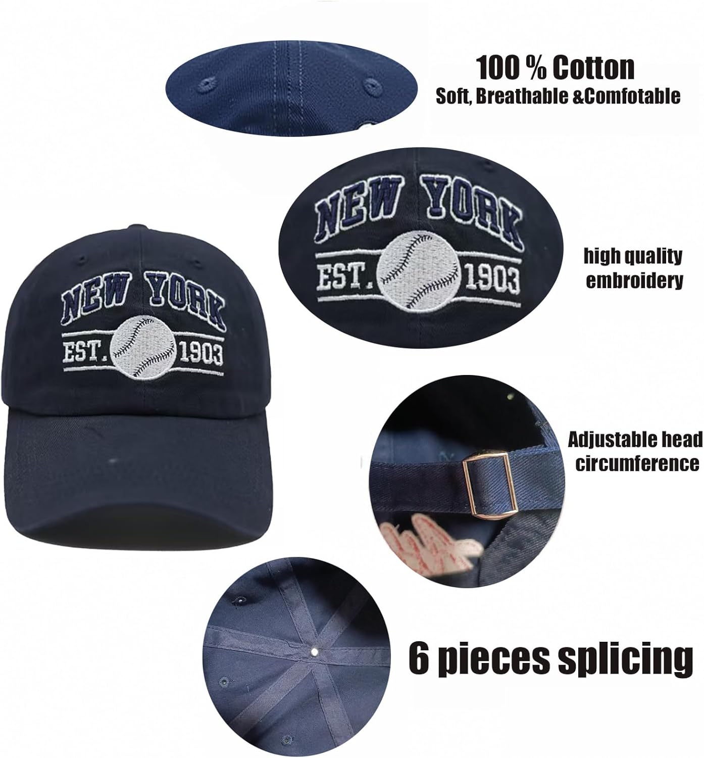 Embroidered City Washed Baseball Cap Adjustable Cotton Fans Baseball Hat for Men Women - Image 5