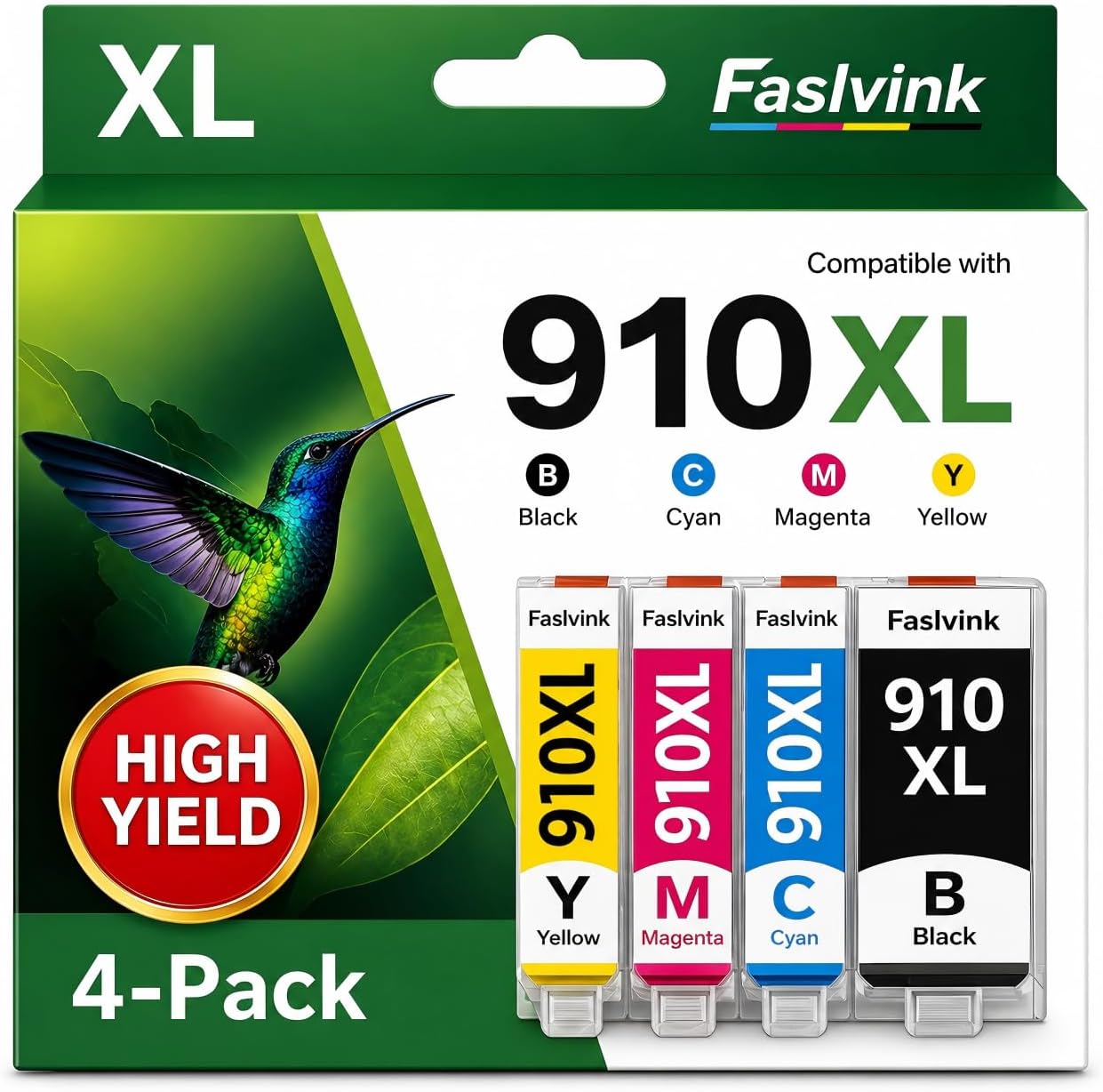 910XL 910 Ink Cartridges for HP Printers 4 Pack Compatible for HP 910XL Ink Cartridges Combo Pack Works with HP OfficeJet Pro 8025 8035 8020 8022 8028, Black Cyan Magenta Yellow