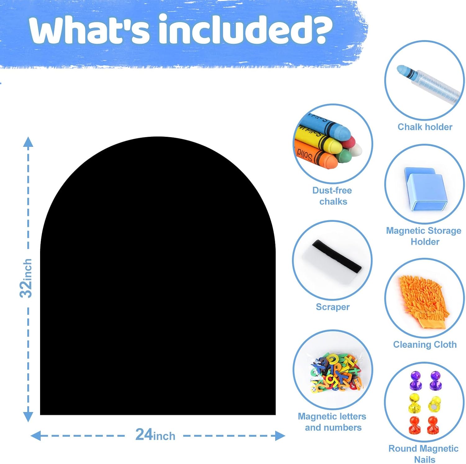 32 x 24 arch magnetic wall decal for kids, upgraded self-adhesive unpeel magnetic chalkboard for wall, magnet wall drawing learning for playroom, school, home(black) 24"w x 32"h black