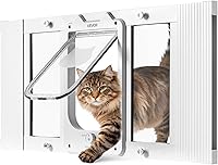 Vista 1 de VEVOR Puerta de gato para ventana, ajustable para adaptarse a un ancho de ventana de 27 a 32 pulgadas, 4 modos de bloqueo seguro, marco de aluminio