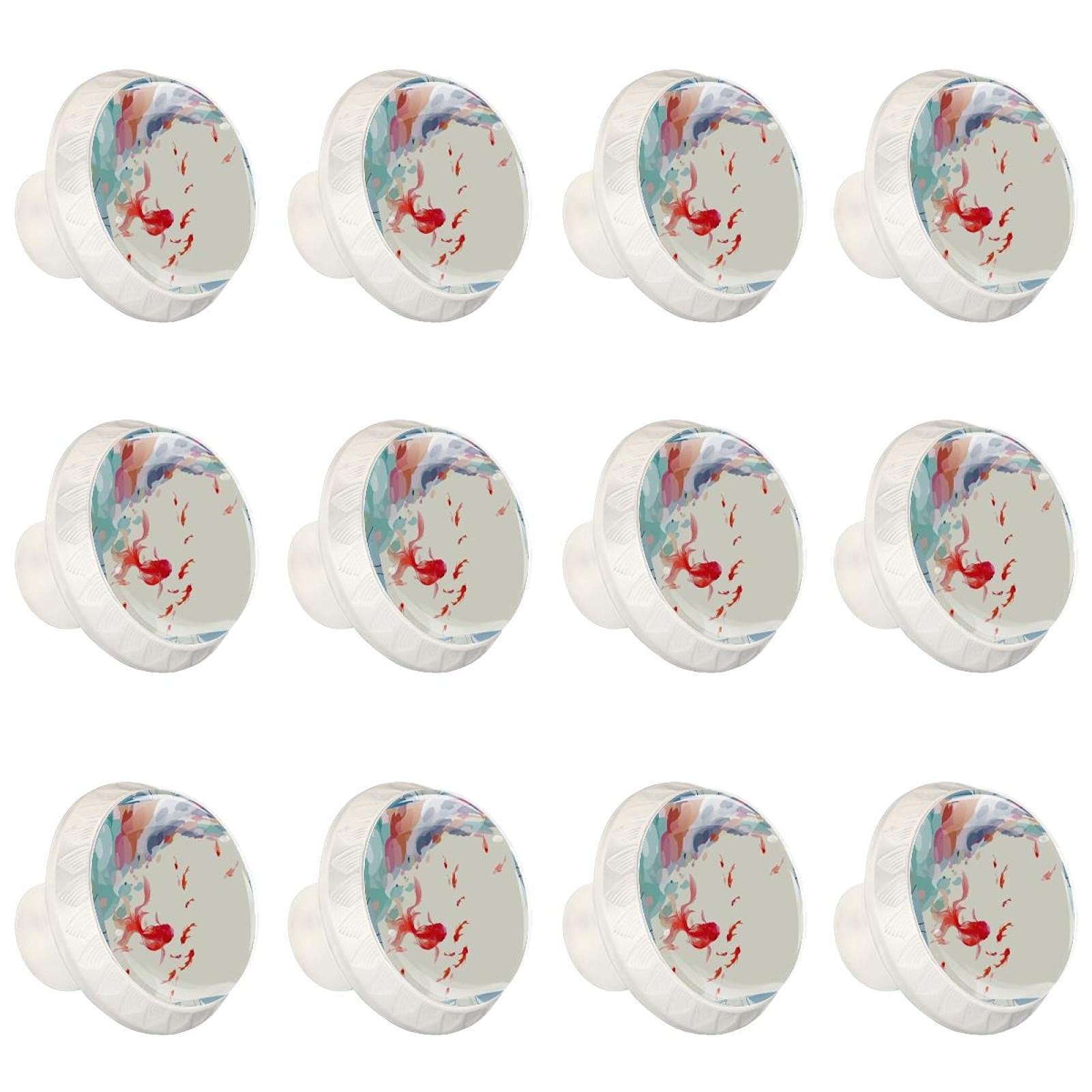 Boutons d'armoires de cuisine motif koi aquarelle, lot de 12 boutons ronds pour tiroir et commode