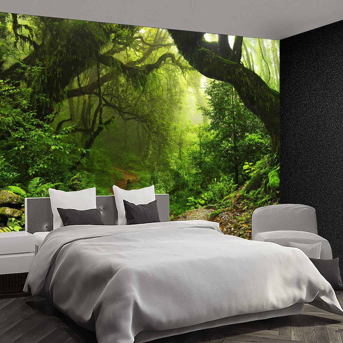 Fightal - Nature Forest Tree Mural Woodland Landscape Backgrounds Cottage Jungle Wallpaper Extra Large Wall murals for Bedroom Living Room（not Peel