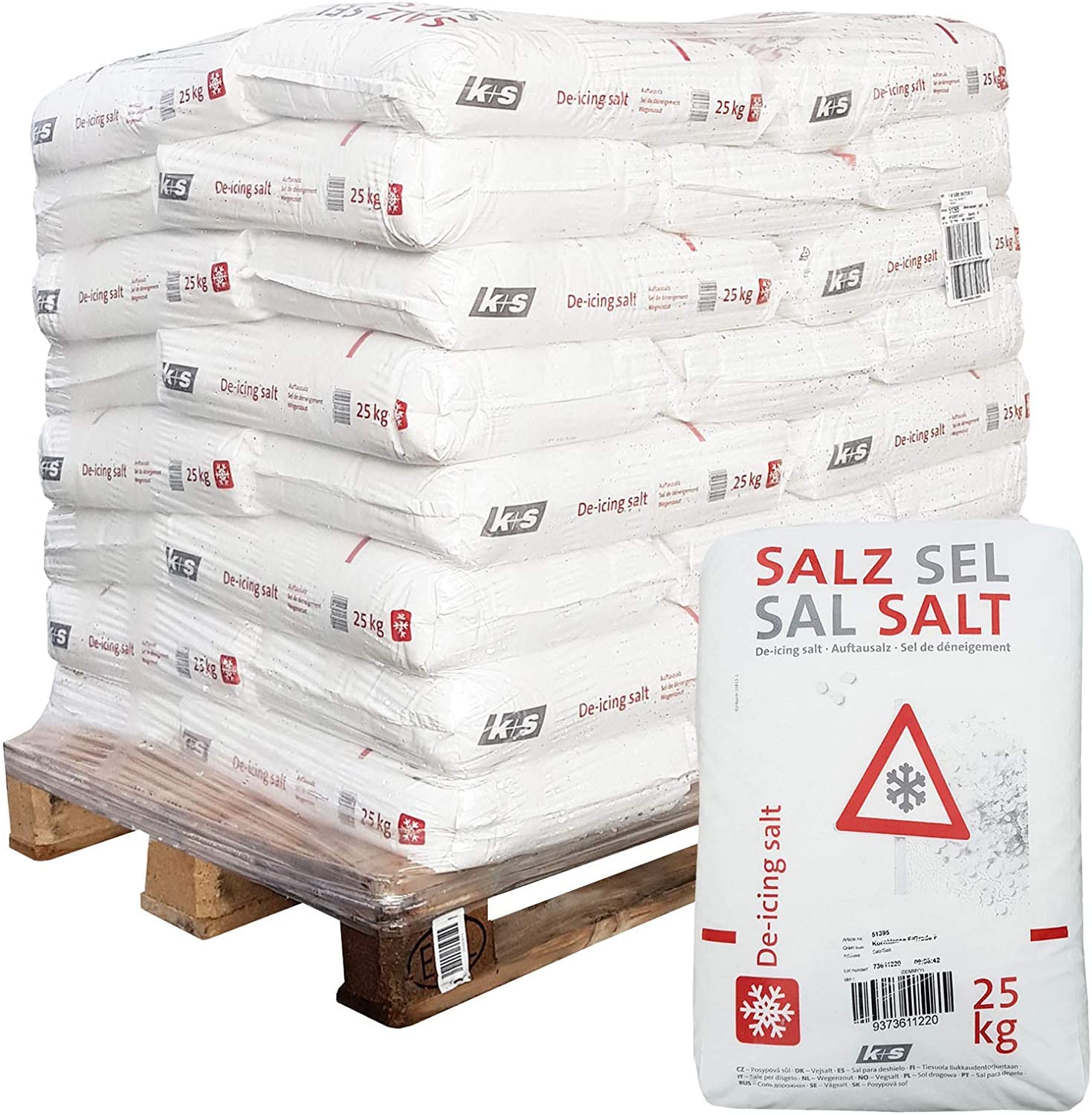 zbs24 Palette de sel de déneigement 40 x 25 kg – Sel de déneigement adapté aux services professionnels d'hiver Sac de 25 kg avec 1 grattoir à glace