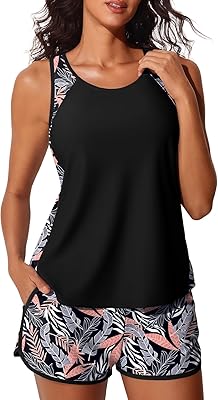 Summer Mae Blouson Tankini Swimsuits for Women 2026 Tummy Control Two Piece Bathing Suits with Sporty Pockets Swim Shorts