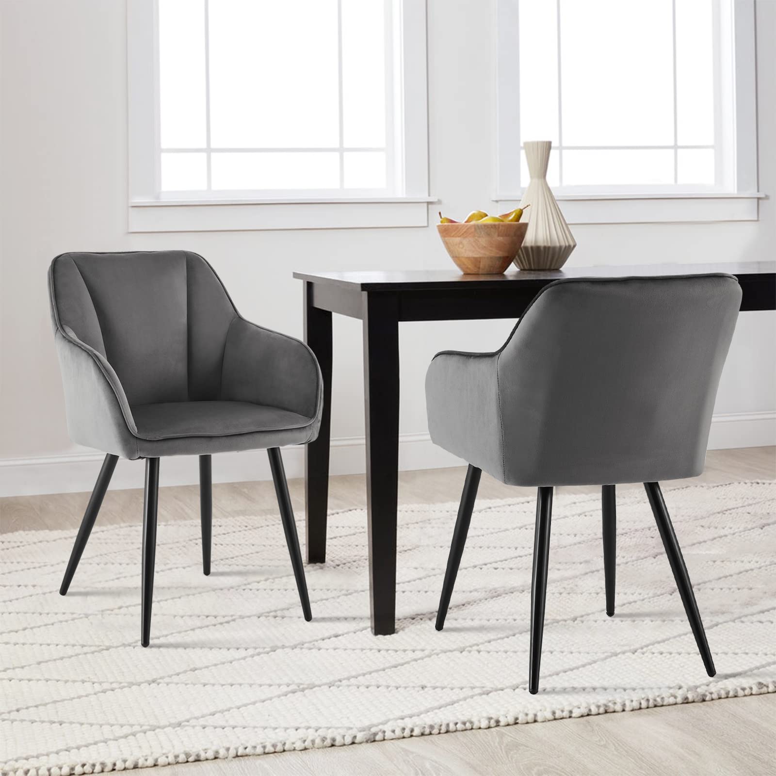 Set di 4 sedie imbottite in velluto grigio con braccioli e gambe in metallo, eleganti poltrone imbottite per soggiorno, camera da letto, casa, ufficio