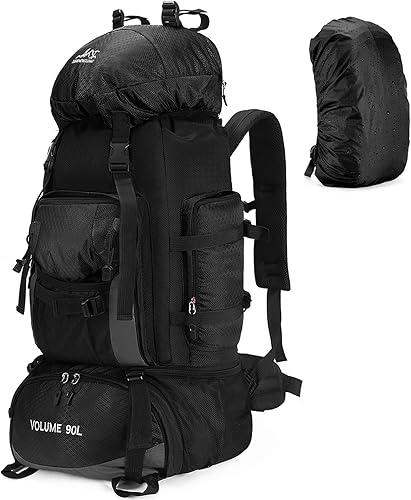 Unineovo Mochila de senderismo de camping 90L, Negro -, Mochila de senderismo