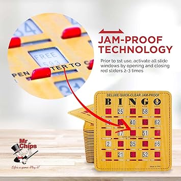 MR CHIPS 200 Quick Clear Bingo Cards with Sliding Windows and Master Board