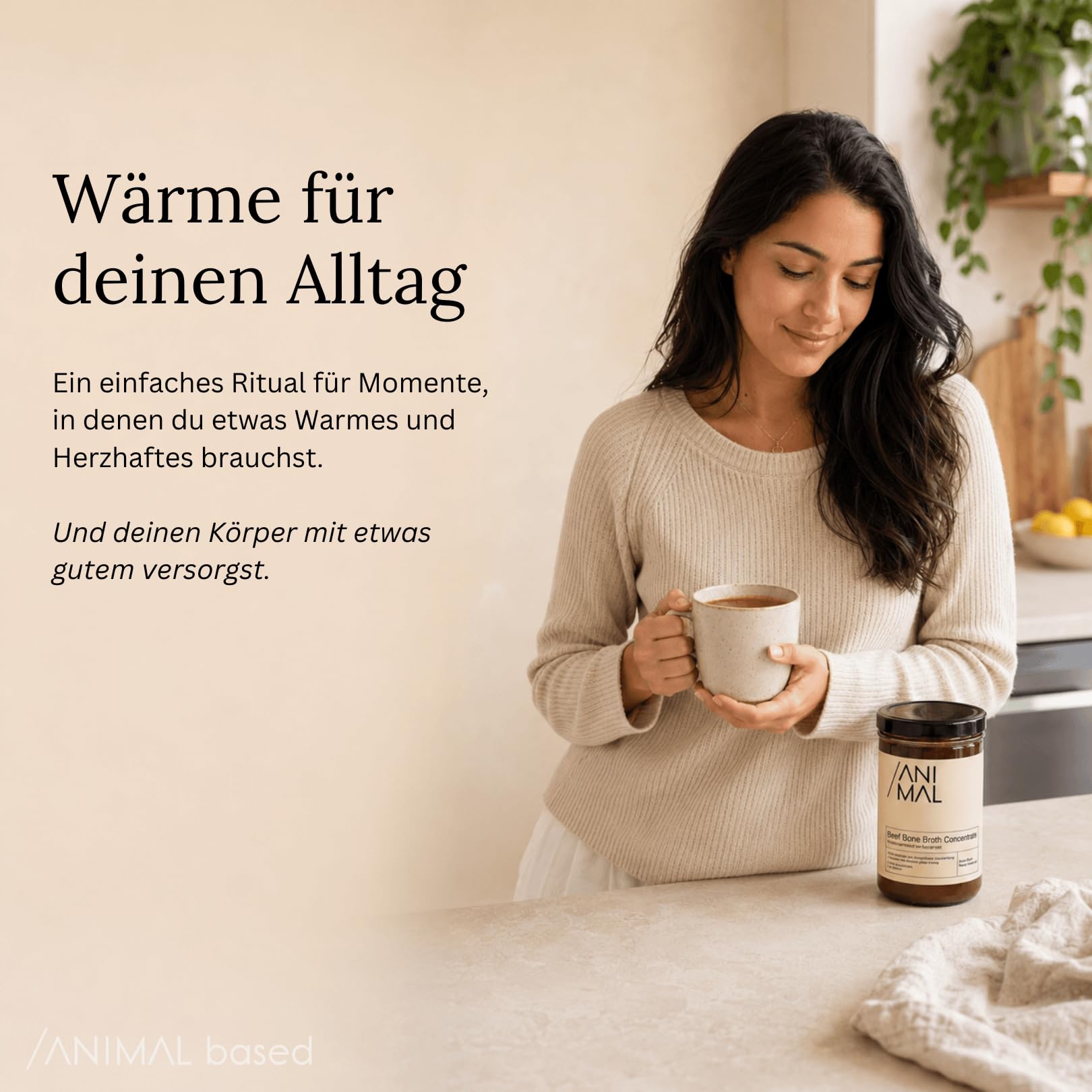 Animal Based Knochenbrühe Konzentrat vom Weiderind – Beef Bone Broth Paste im Glas, Rinderbrühe und Rinderfond für Trinkbrühe, Suppen und Saucen, mit Kollagen, ohne Zusatzstoffe, 220g, 22 Portionen