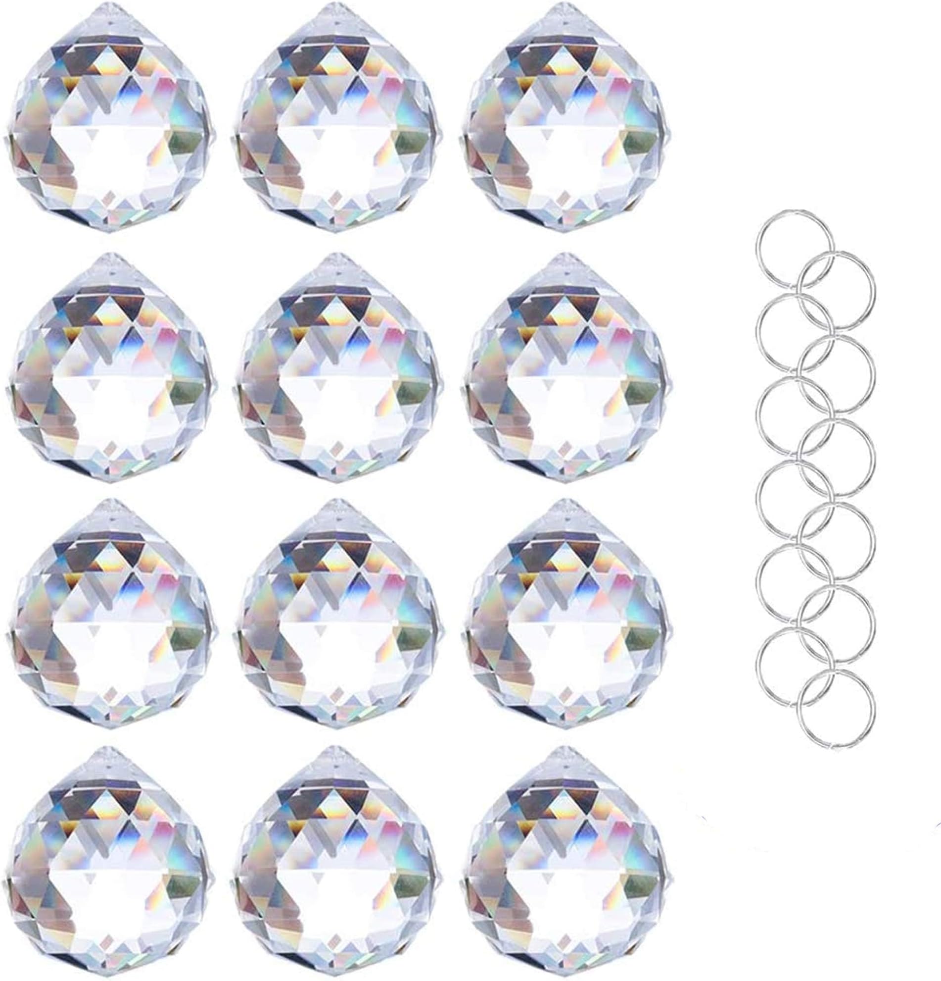 HDCRYSTALGIFTS 12pcs 20mm Clear Crystal Ball Prism Suncatchers Chandelier Lamp Hanging Prisms Pendants Sun Catchers Indoor Window Home Garden Tree Decor