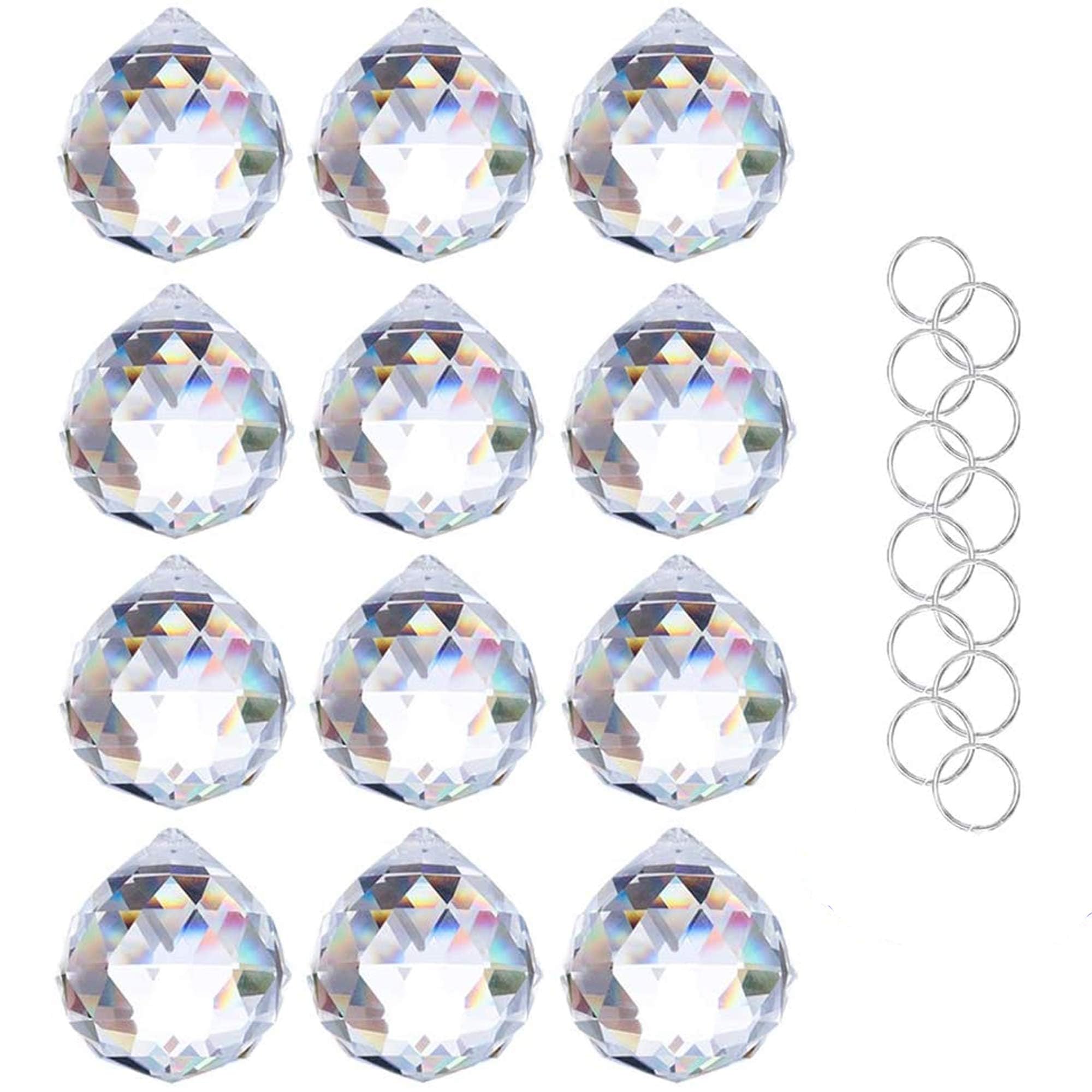 Crystalsuncatcher 20mm/0.78inch Clear Glass Crystal Ball Prism Feng Shui Lamp Hanging Drop Chandelier Pendants Suncatchers,Glass Ball Ornaments for Christmas Tree,Pack of 12 pcs