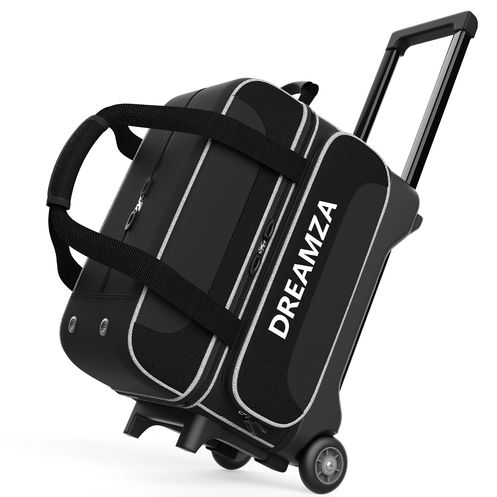 2 Ball Roller Bowling Bag with Wheels &amp; Separate Shoes Pocket