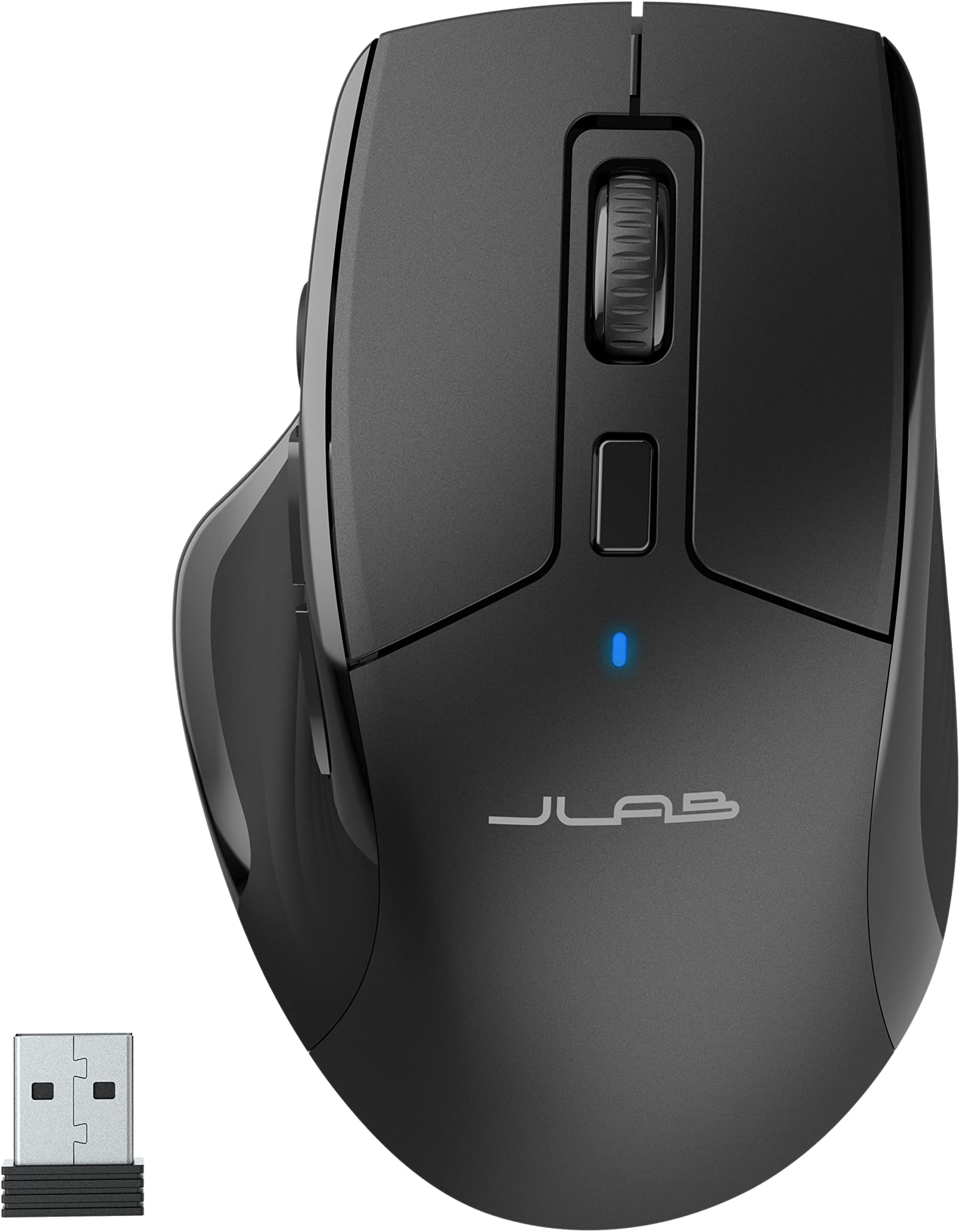 JLab JBuds Wireless Mouse, Connect Via Bluetooth or USB Wireless Dongle, Multi-Device Toggle, Up to Three Devices, Custom User Profiles, Adjustable Tracking, Full-Size, Rechargeable, (1 Pack)