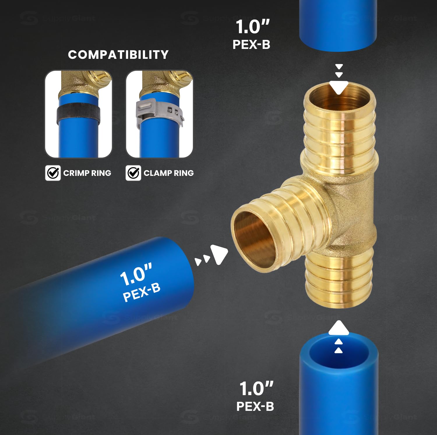 Efield 10-Pack 1" X 1" Barb Crimp PEX Straight Coupling Fittings – Lead-Free Brass, 175 PSI