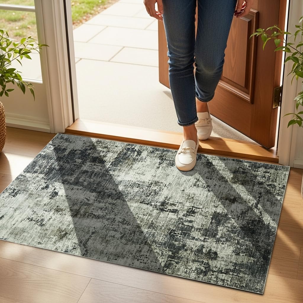 Hafaa Grey Door Matts Indoor Outdoor 80x150 cm Frost, Soft Washable Door Mat Heavy Duty Dirt Trapper Entrance Doormats