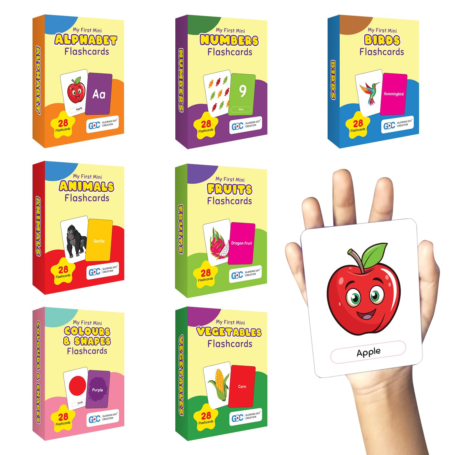 GDC Flashcards 7-in-1 Educational Flashcards for Kids | 196 Cards Total | Alphabet, Animals, Birds, Colours & Shapes, Fruits, Numbers, Vegetables | Early Learning & Preschool Activity Cards-image-3