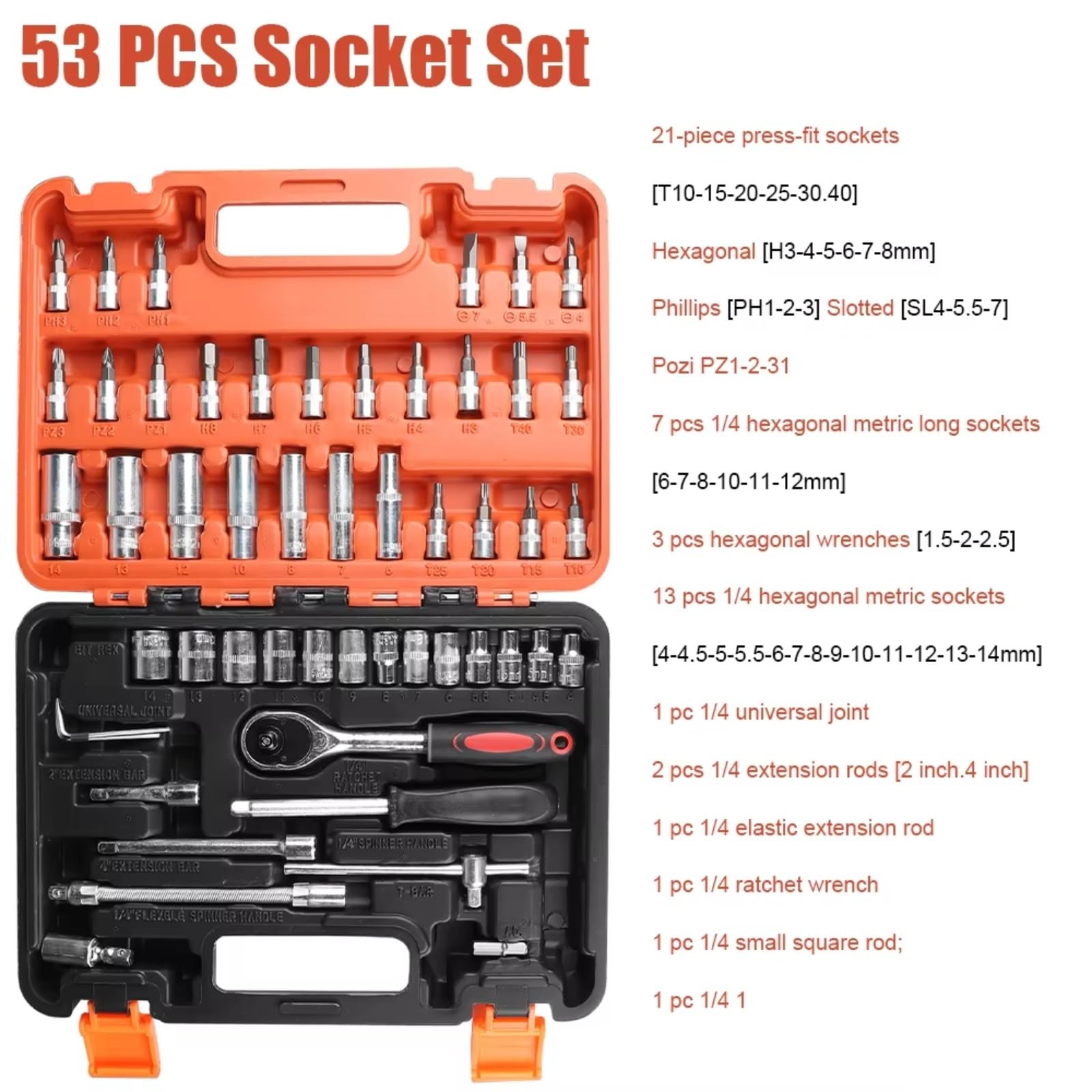 Set attrezzi da meccanico 53 Pz Set Chiavi A Cricchetto Kit Strumenti Riparazione Auto Dinamometrica Per Combo Kit 1/4 Chiave A Cricchetto Punte Per Cacciavite Utensile Manuale