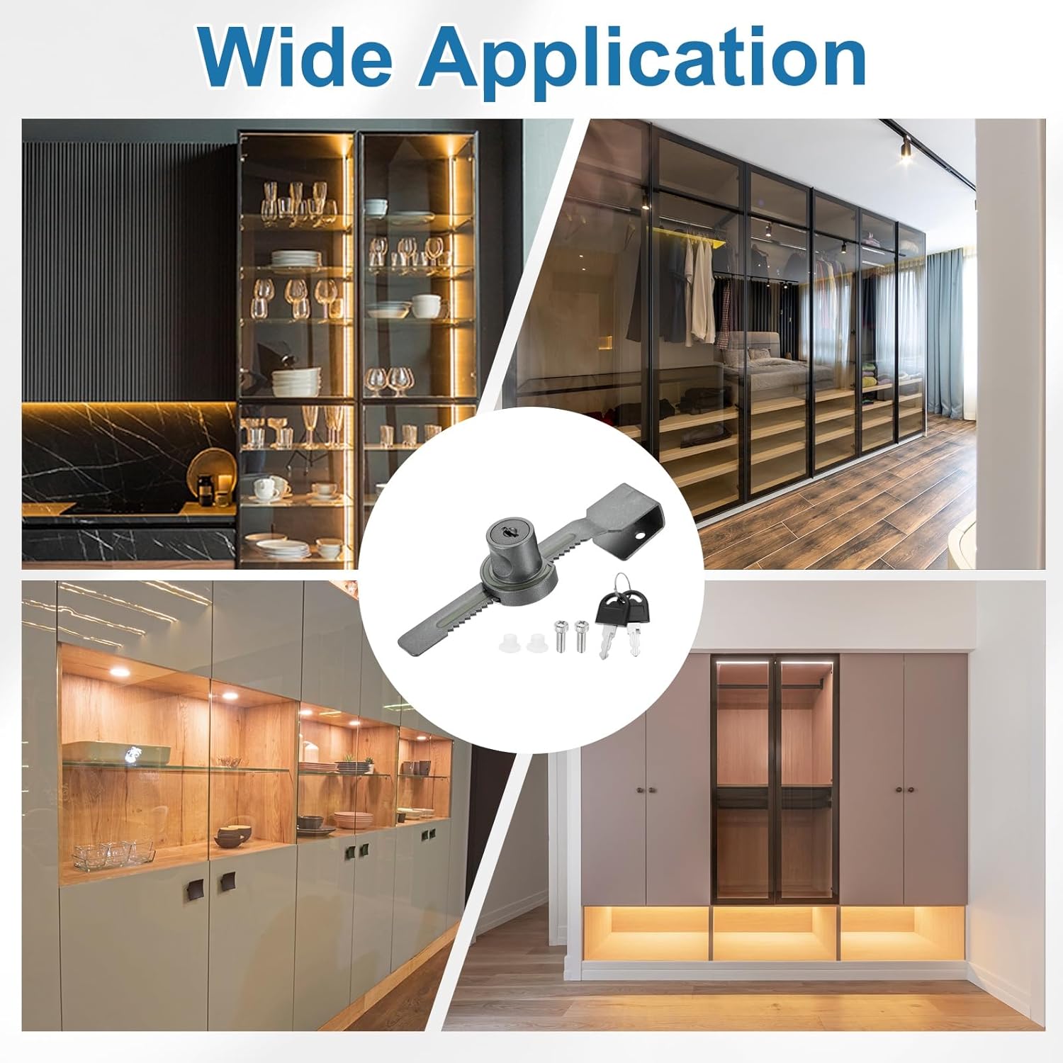 0.6" Sliding Glass Door Ratchet Lock, Keyed Alike Luminous Secure Showcase Display Case Lock - No Drill, for 5-10mm/ 0.2-0.39 inch Cabinet Stores Glass Door, Grey