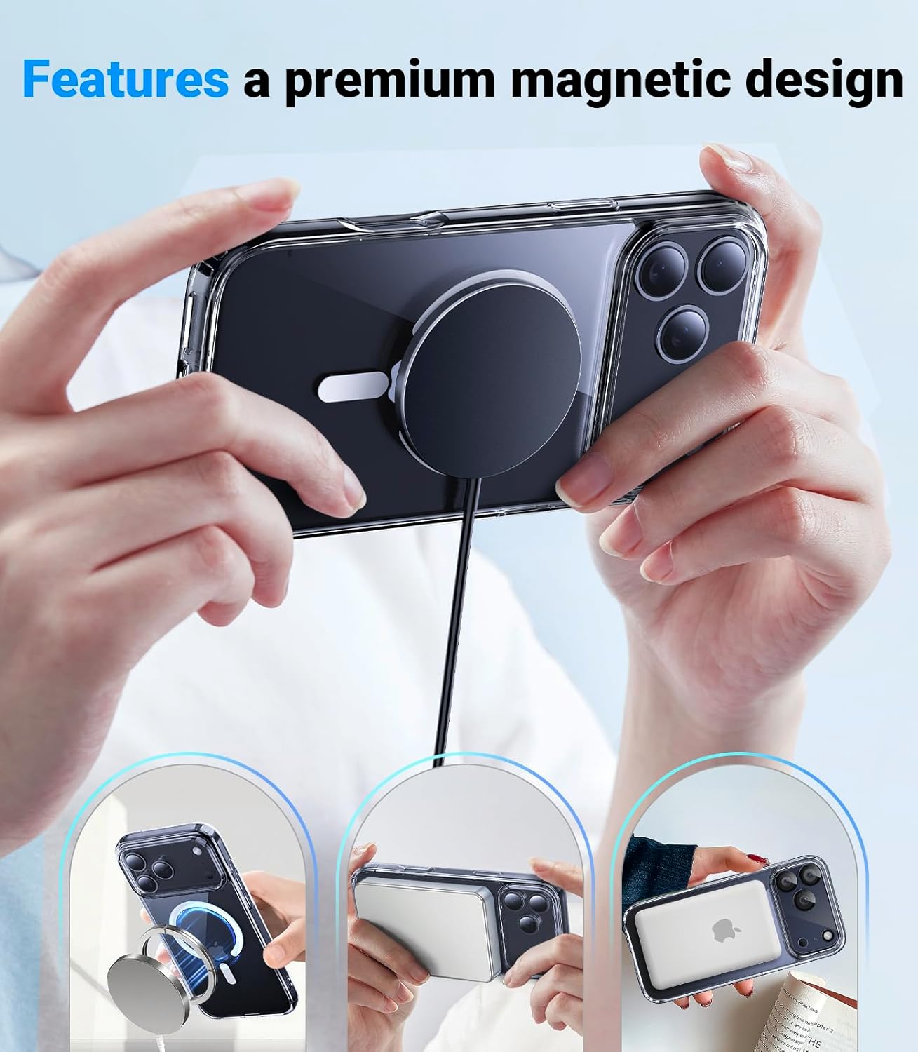 4 in 1 Magnetic for iPhone 17 Pro Case, [ Anti-Slip] [ Military-Grade Drop Protection] for iPhone 17 Pro Phone Case, with 2 * Screen Protector & 1 * Camera Lens Protector, Crystal Clear