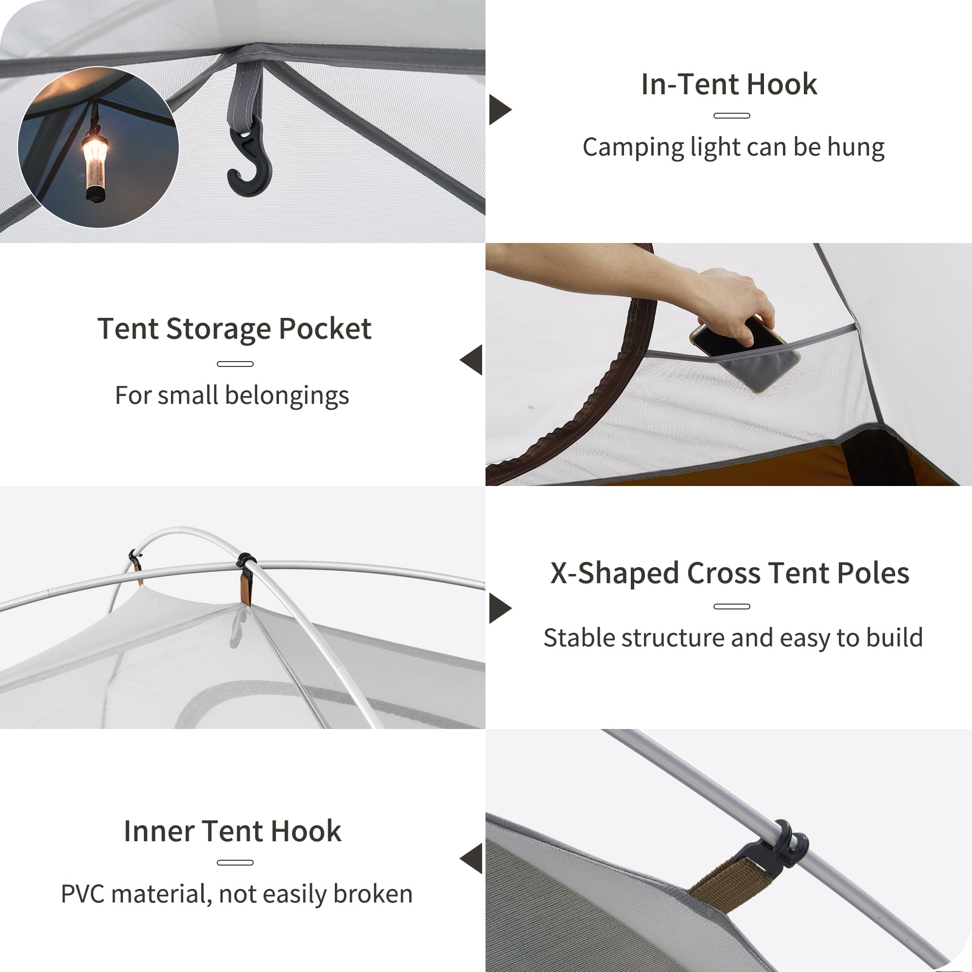 Naturehike Cloud Creek Tienda de campaña ultraligera 7001 para 2/3 personas, protección solar de aluminio y resistente al agua, para mochileros, senderismo, aventuras al aire libre (gris/2 personas)