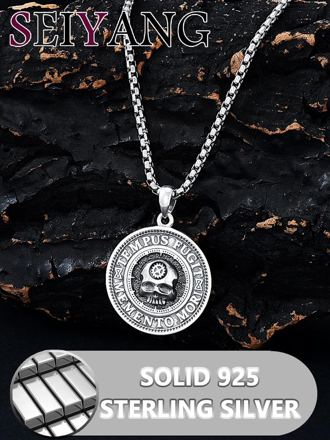 Seiyang Skull Necklace Sterling Silver Skull Pendant Gothic Jewelry Gift for Goth Lovers Halloween (with Gift Box) - Image 4