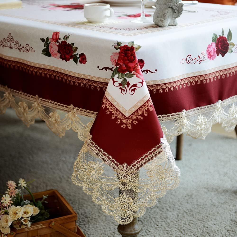 Violet Linen Prestige Tovaglia Damascata 152x355 Cm, Colore Borgogna Elegante, Perfetta Per Matrimoni E Cene Di Natale