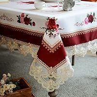 SUTAVIA Burgundy Lace Embroidered Rectangular Tablecloth 60x84 Inch - Farmhouse Oblong Table Cover for 6-8 Seats