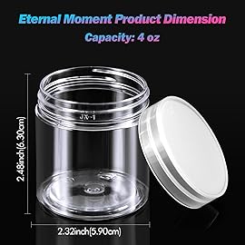 50 Pack 4 OZ Plastic Jars Round Clear Cosmetic Container with Clear Lids, Eternal Moment Slime Jars for Lotion, Cream, Ointments, Makeup, Eye shadow, Rhinestone, Samples, Pot, Travel Storage