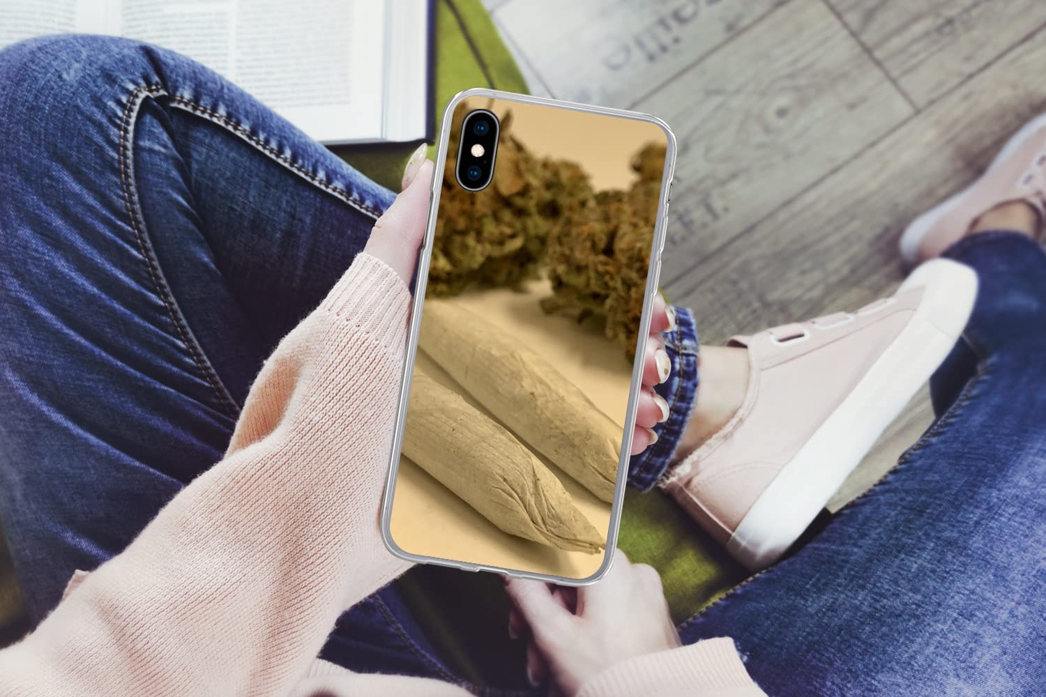 MuchoWow Funda para iPhone X - Cannabis Medicinal con porros enrollados - Funda de Silicona/Funda Blanda para teléfono móvil