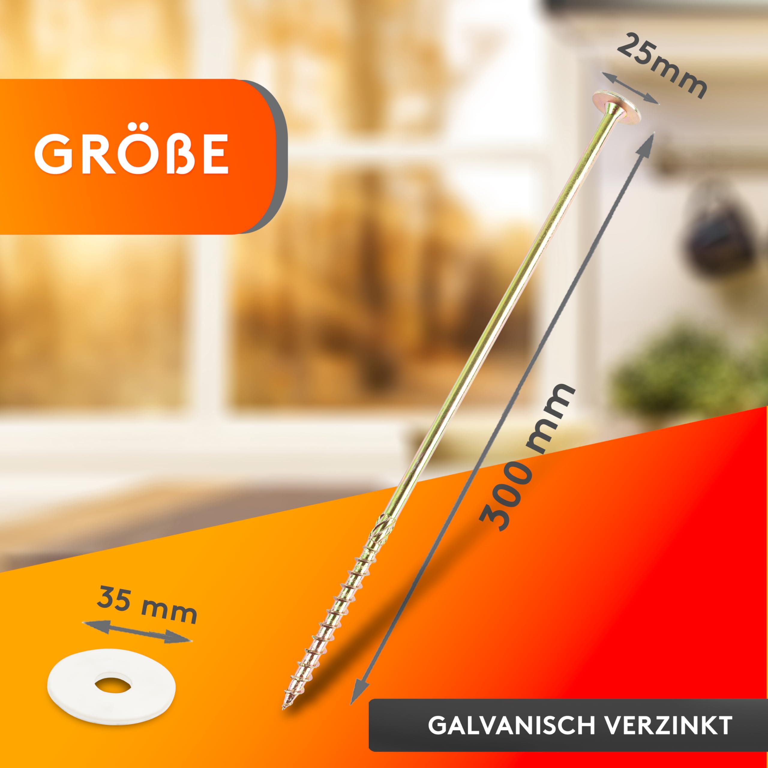 HENK Camping - Set, XXL Universal Schraubheringe, Zeltschrauben 10 Stück in mit Bit 10 Kunststoff-Unterlegscheiben für Schraubheringe Camping Große Zelten, Big Tent (300mm.)