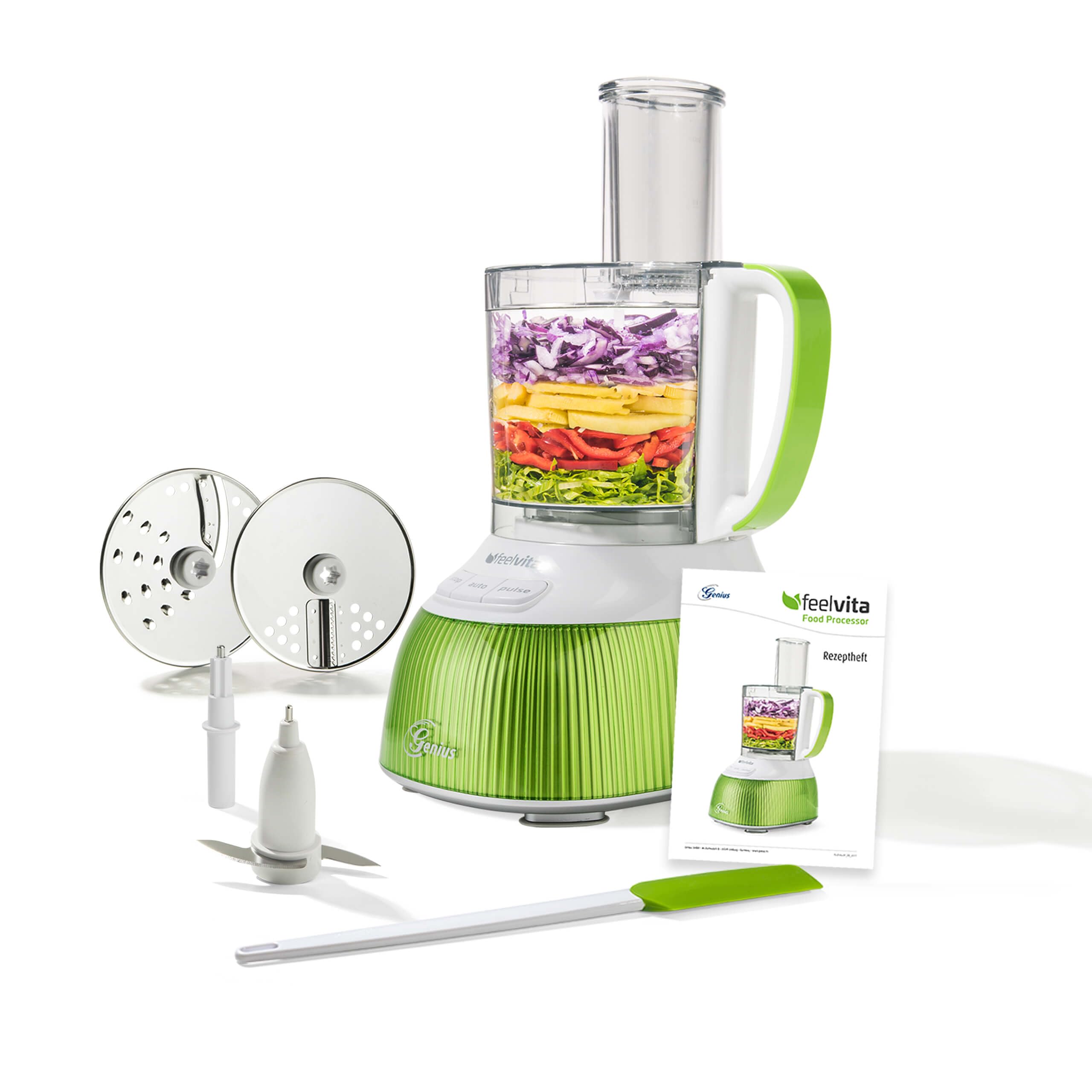 Genius Feelvita Food Processor inkl. GRATIS Julienne Scheibe Set 10 tlg