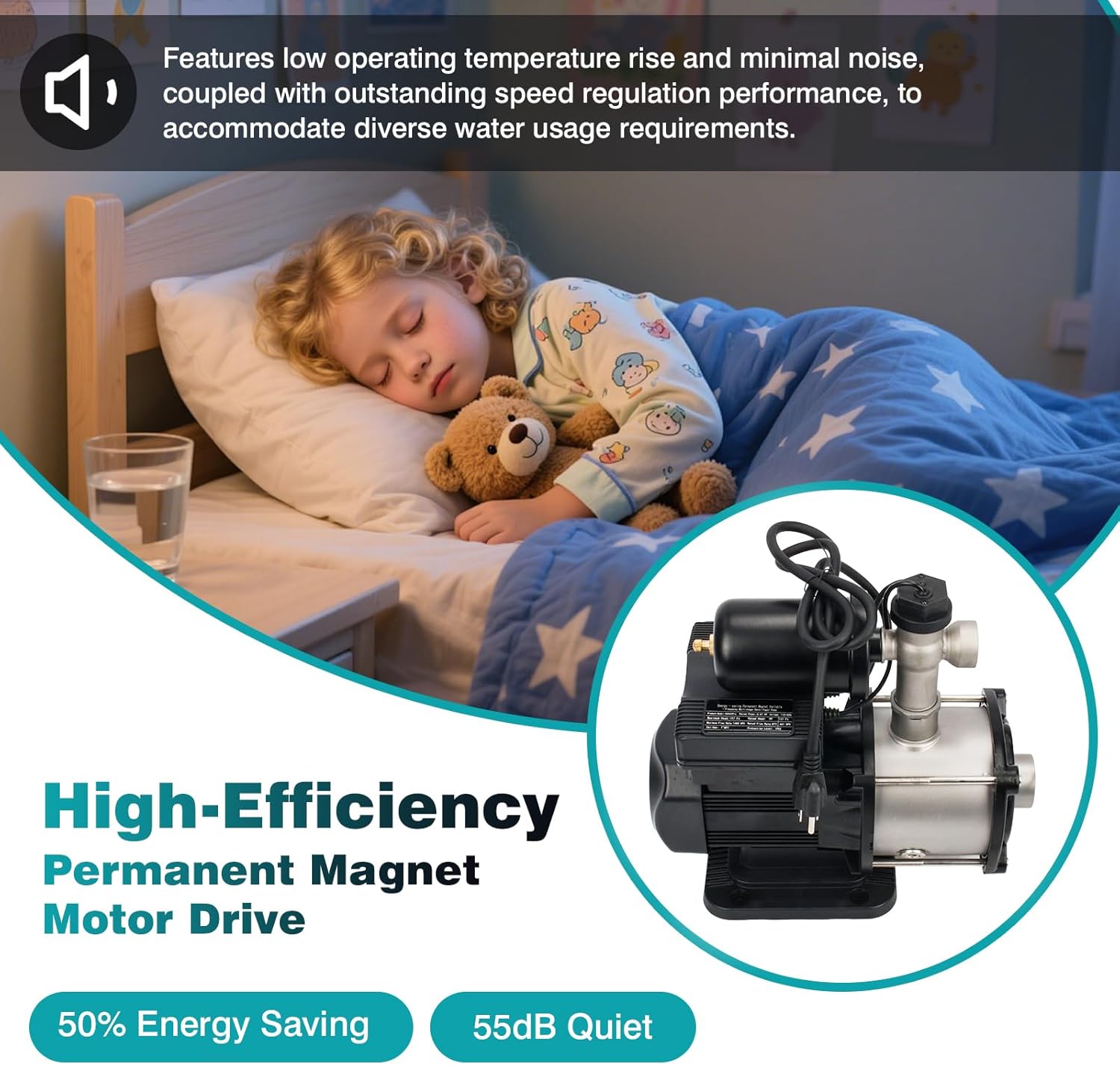 25GPM Smart Water Pressure Booster Pump, Variable Speed & Power, Constant Pressure Pump for Home House, Shower, Irrigation, 115V, 1" NPT, Stainless Steel Impeller & Volute, PMSM,0.87HP, 86PSI