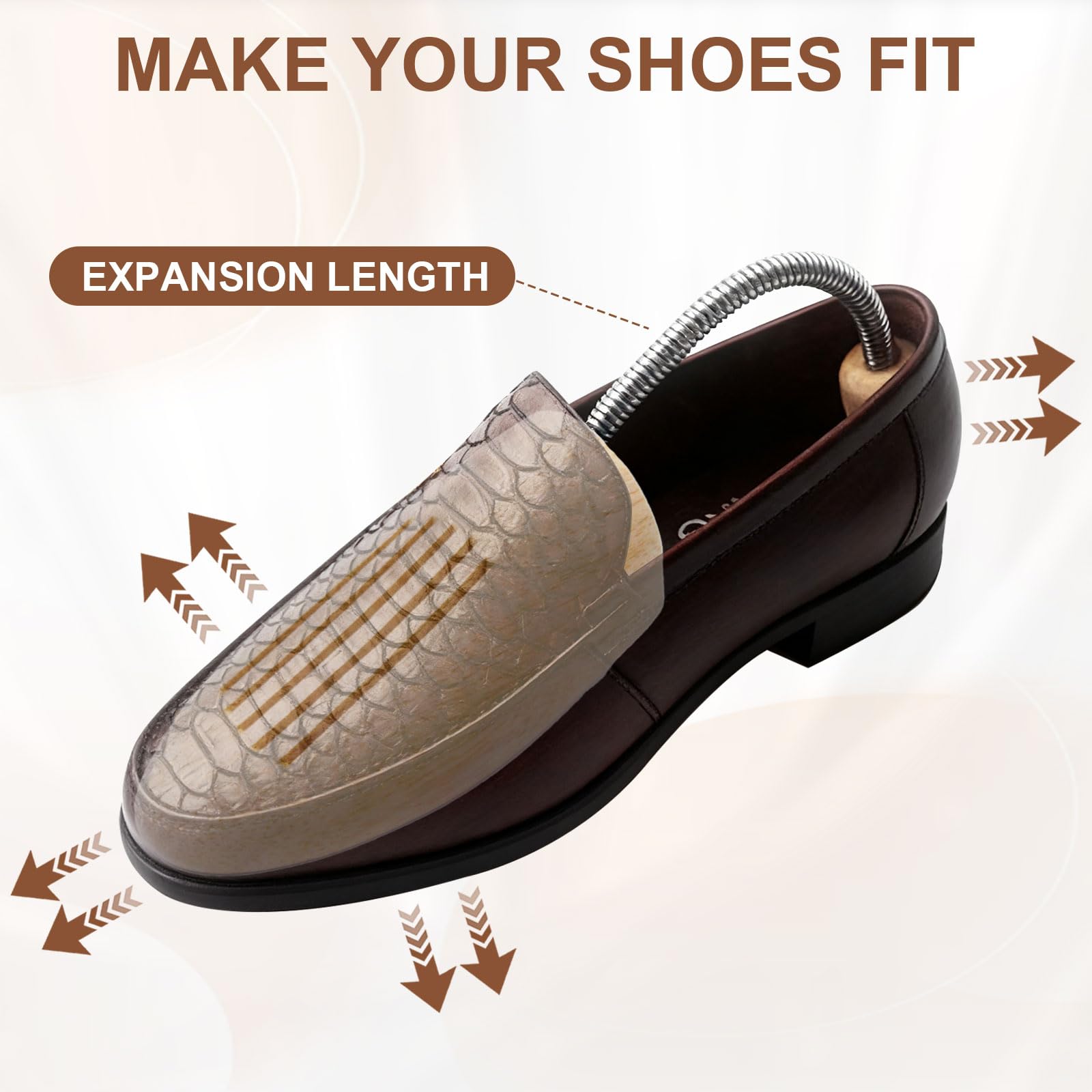 Schuhspanner Holz 2 Stück Shoe Tree Mit Stahlfeder Herren Damen, Stiefelspanner aus Echt-Holz mit Metall-Spiralfeder für Alle Schuhgrößen 42-46 für Stiefel oder Sneaker.