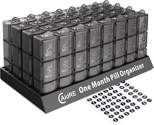 CAidRE Organizador mensual de píldoras 3 veces al día, organizador de pastilleros de un mes por la mañana-mediodía, organizador de pastillas de 31