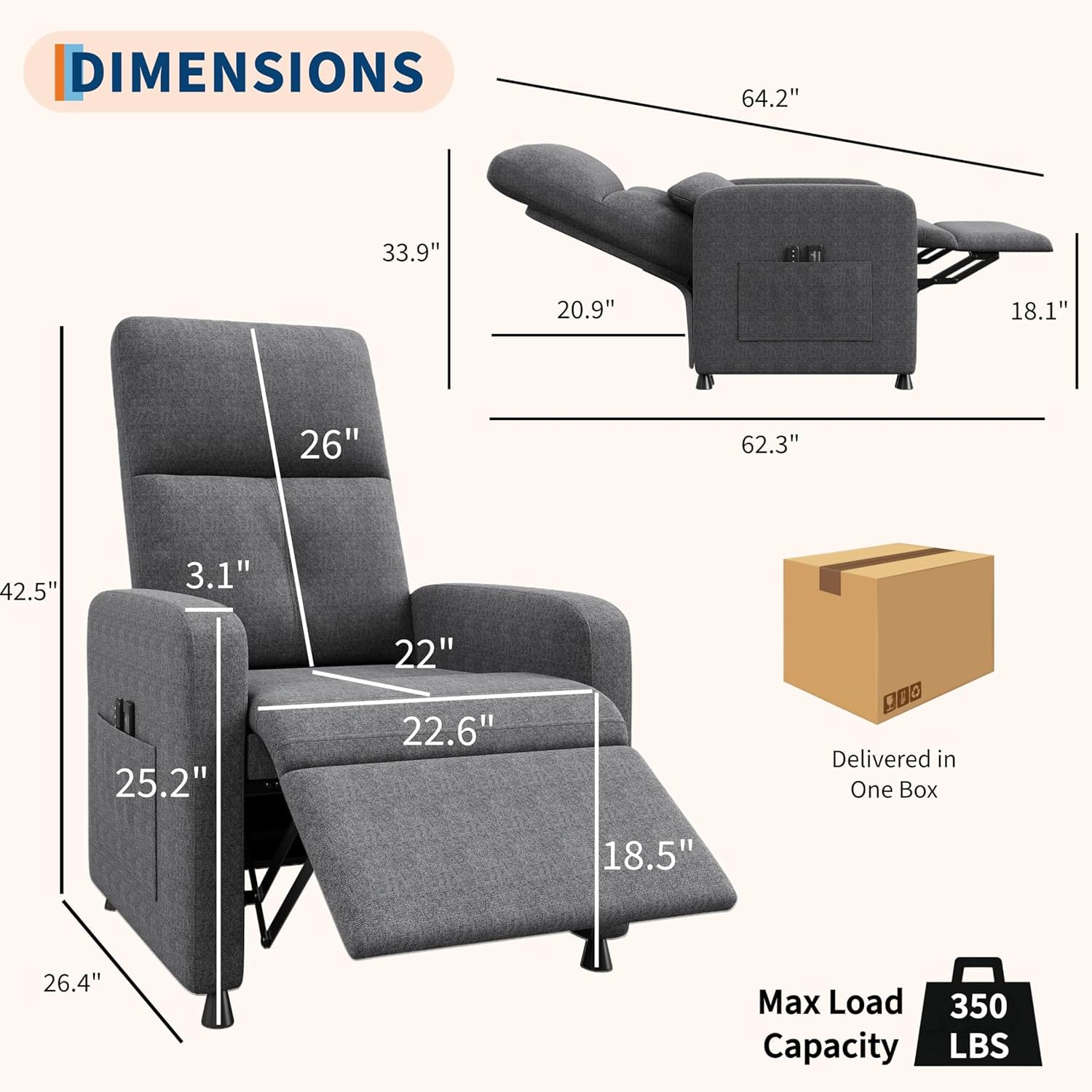 Sillón Reclinable Eléctrico, Sillón Relax con Masaje y Calor, Sillón Masajeador Ergonómico con USB y Bolsillos, Butaca Ideal para Salón, Cine en Casa, Dormitorio, Leer o Ver TV