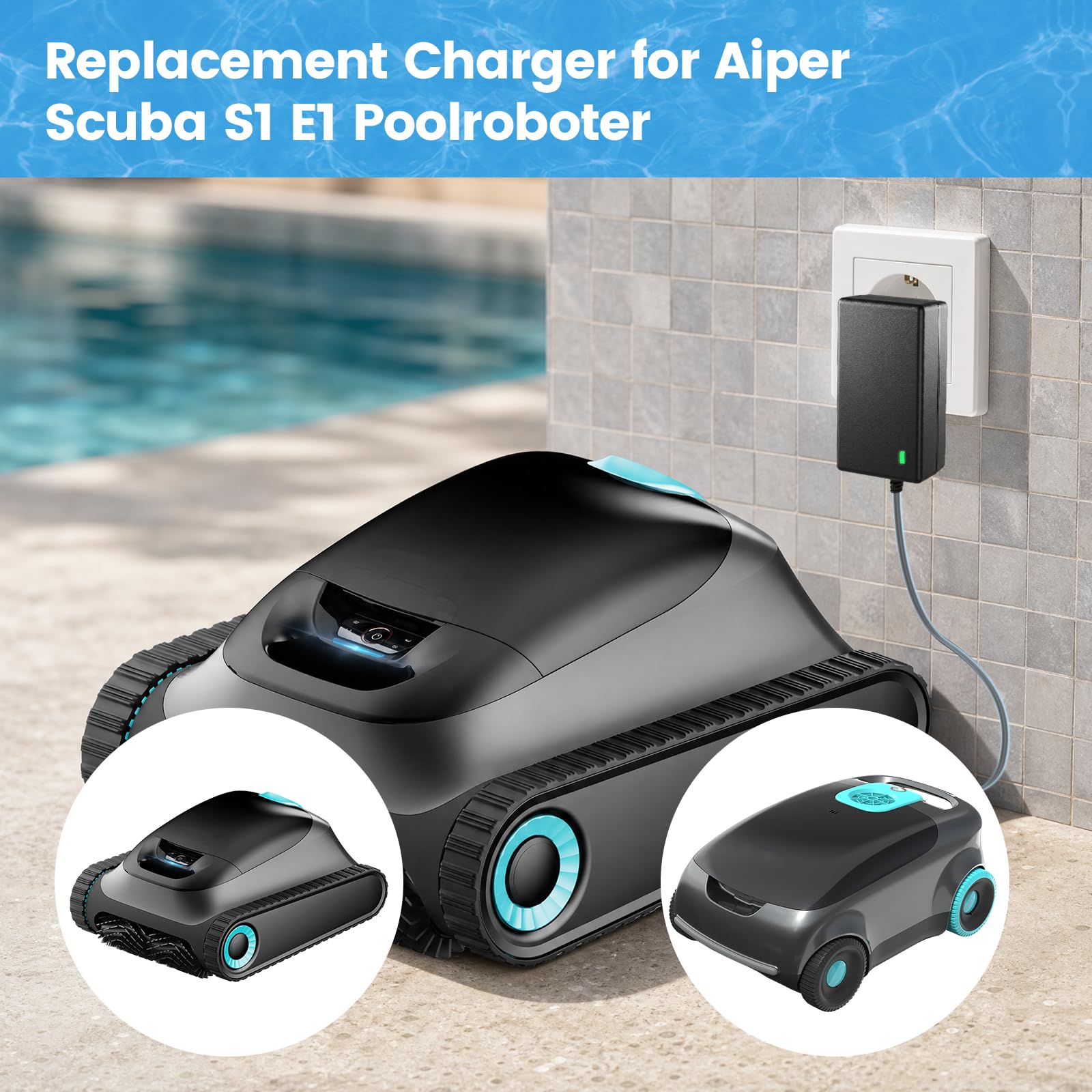 Cargador de 16,8 V y 2 A Compatible con el Robot Limpiador de Piscinas Aiper Scuba S1 E1; Adaptador de Cargador para el Robot Aspirador de Piscinas inalámbrico Aiper Scuba S1 E1
