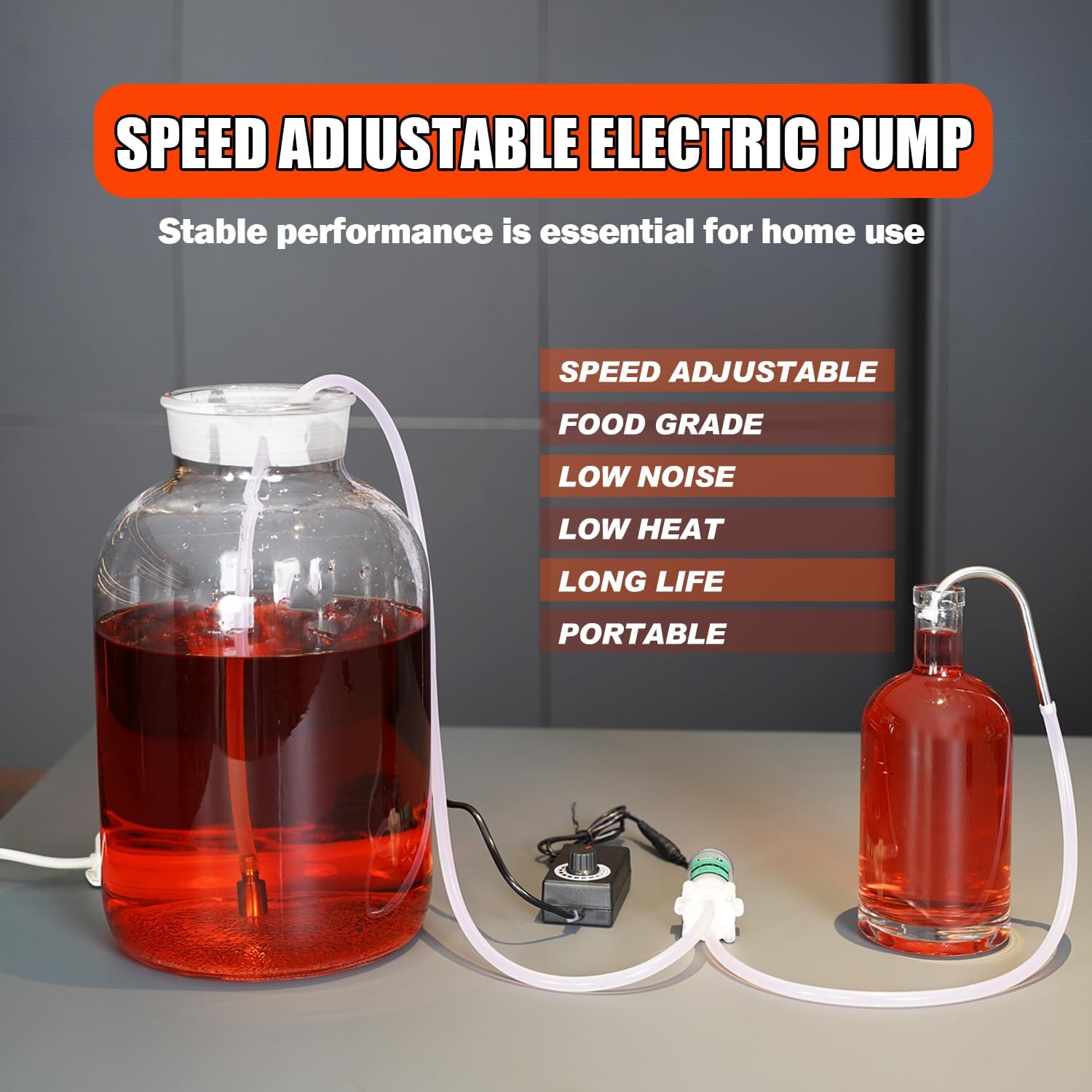 Food Grade Self Priming Water Transfer Pump for Coffee machine/ice Maker, 110V Electric Pump with Speed Control with13ft Hose,Diaphragm Pump for Home Brewing Wine/Beer/Beverage,2L/min,Low Noise