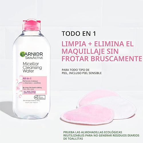 Miniatura 3 de Agua micelar limpiadora Garnier, desmaquillante todo en uno y limpiador facial, para todo tipo de piel, 3.4 onzas líquidas (100mL), 1 unidad