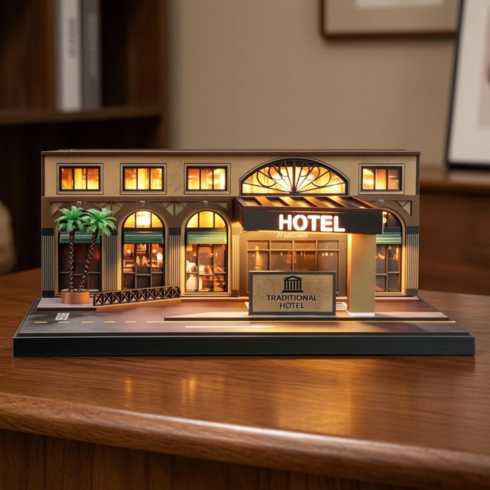 perfeclan Hotel en Miniatura Compacto Diorama Iluminado, Maqueta alojamiento Mini Coches, verdaro, Maqueta Ecionamiento, para Escritorio, Coleccionis
