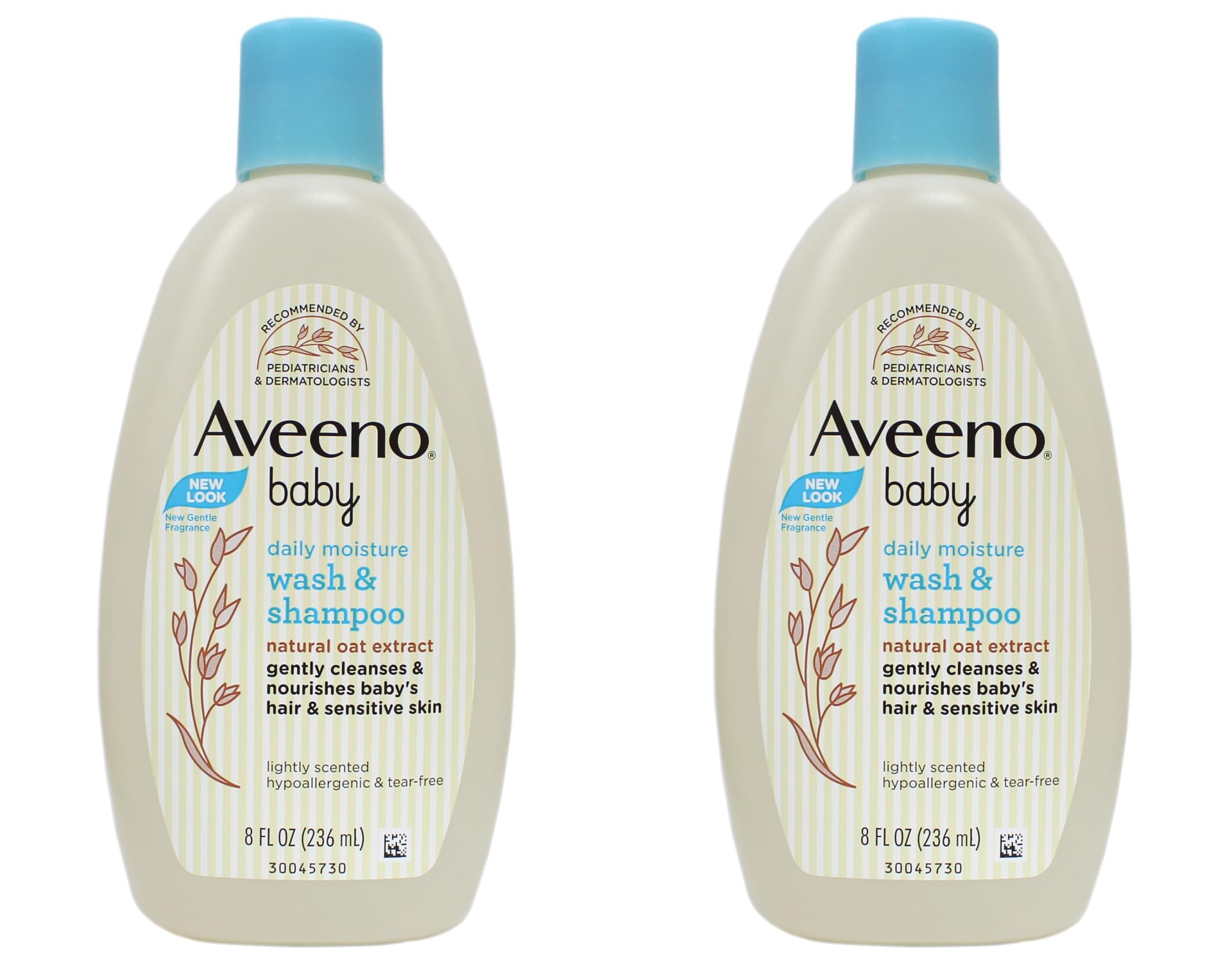 Aveeno Baby Daily Moisture Wash & Shampoo - Natural Oat Extract, Lightly Scented, Hypoallergenic & Tear-Free - 8 fl oz (Pack of 2)