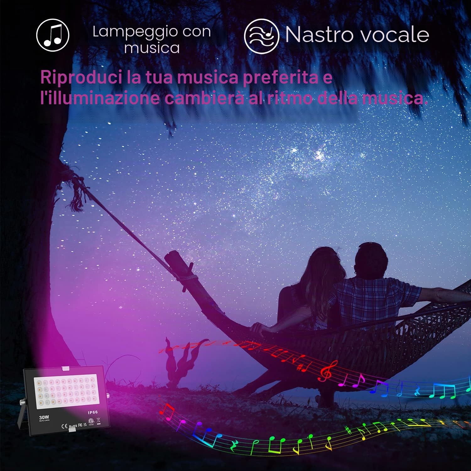ChangM, 4 faretti LED RGB da 30W, controllo tramite APP Bluetooth, 16 milioni di colori, faro proiettore intelligente, IP66, impermeabile, per esterni, faretti da giardino per creare atmosfera