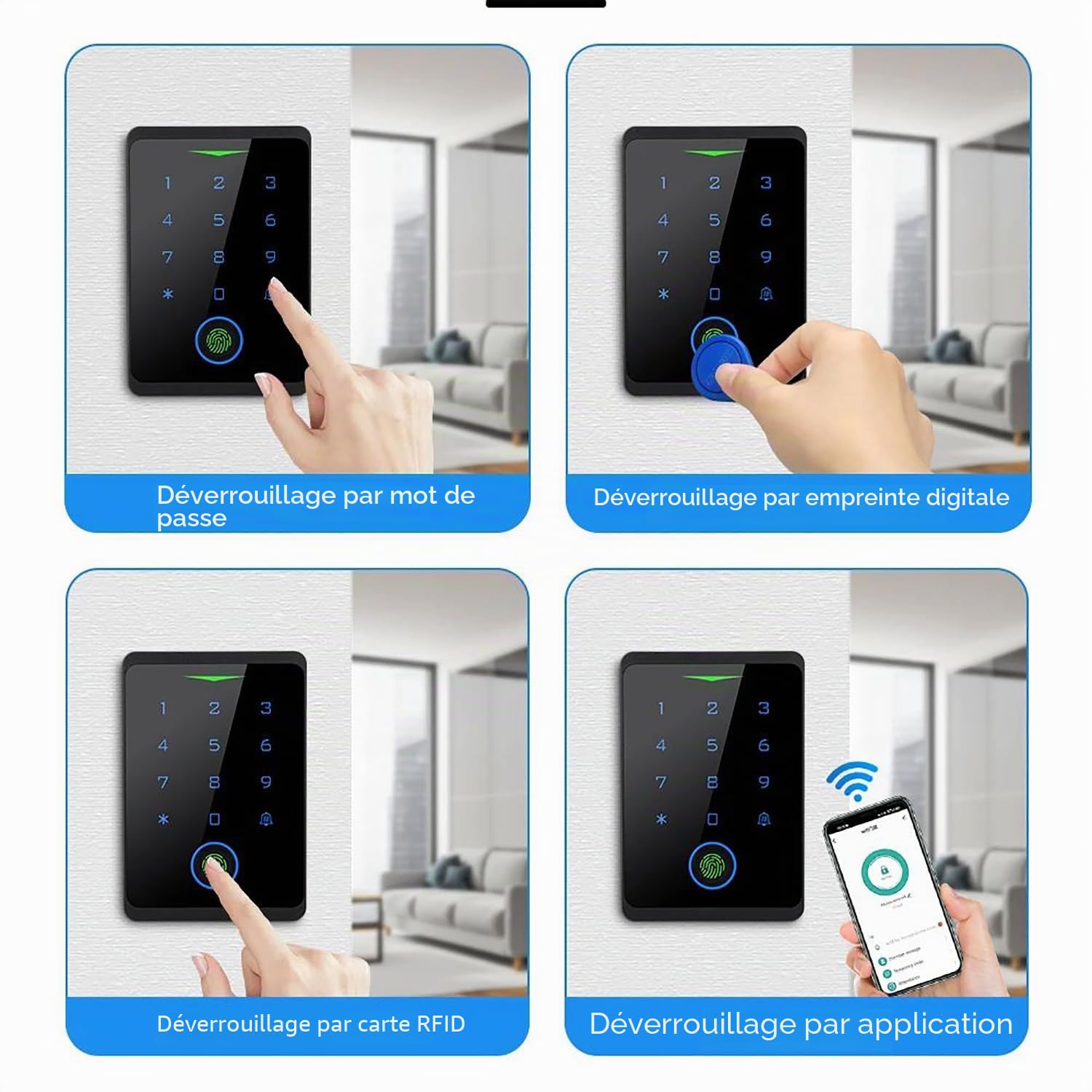 Serrure Connectée Porte D'entrée, Kit Système de Contrôle d'Accès, WiFi Tuya Télécommande D'accès IP68 Étanche à l'eau avec RFID, D'empreintes, APP pour Système de Contrôle D'accès Ouvre