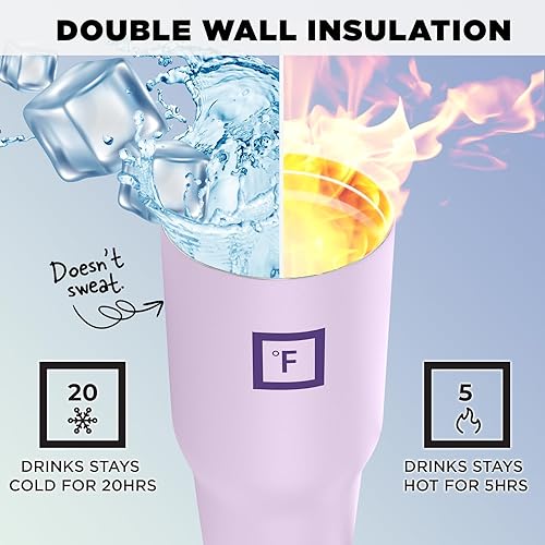 Vista 4 de IRON °FLASK Sidekick - Vaso de agua aislado con popote y mango plegable, botella de acero inoxidable a prueba de fugas, base antideslizante, se