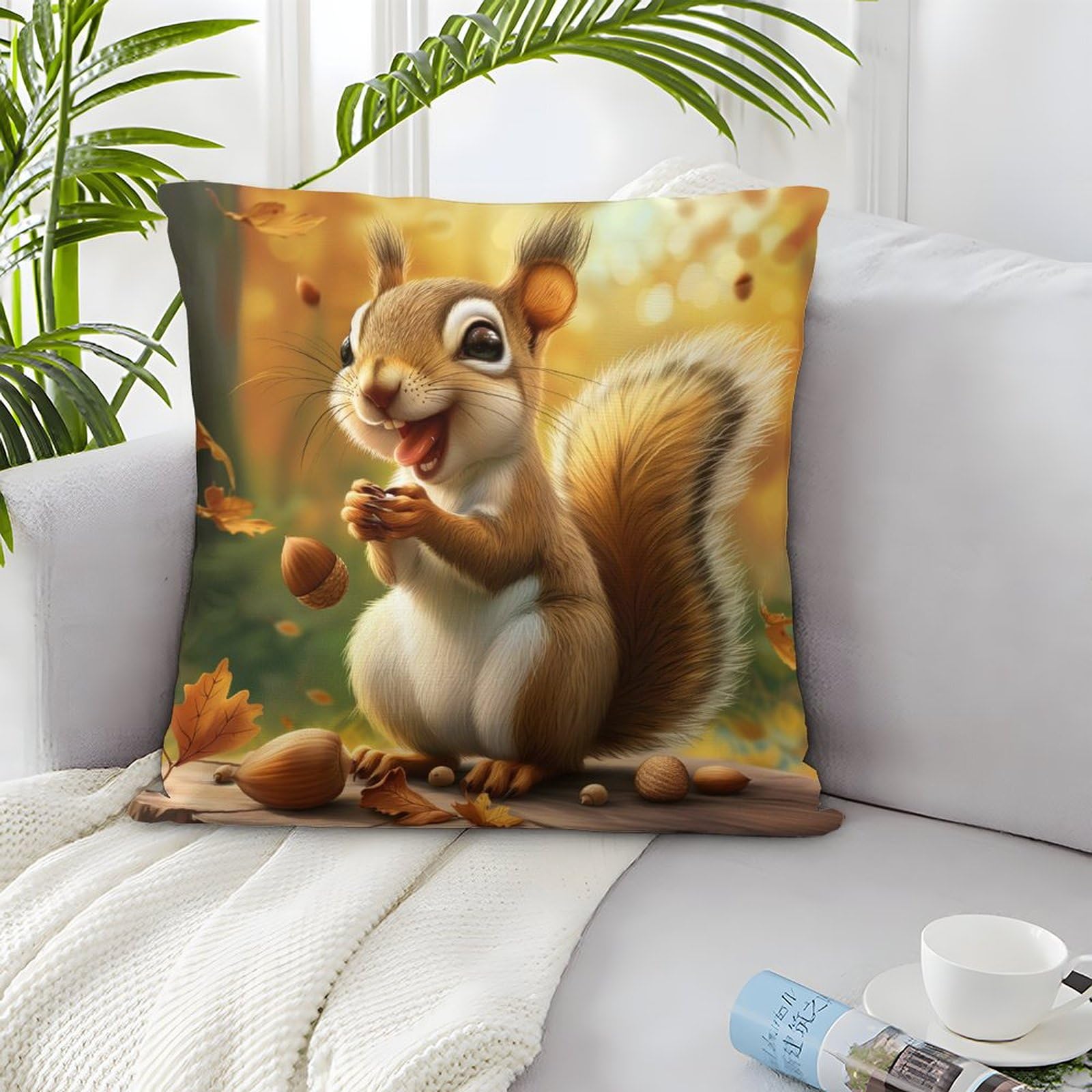 Eichhörnchen Kissenbezug 60x90 Cm - Winter Samt Mit Verstecktem Reißverschluss