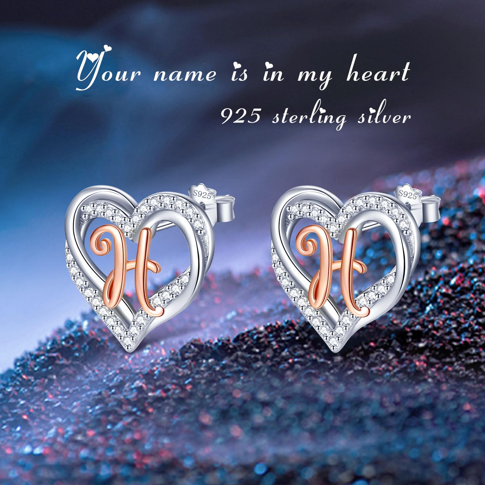 INFUSEU Orecchini a forma di iniziale in argento Sterling 925, per donne e ragazze, graziosi gioielli a forma di cuore