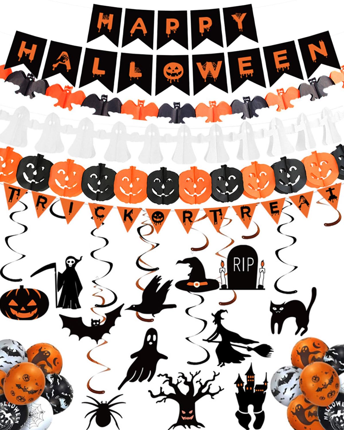 Coyonce Halloween Decorations Reusable Rich Variety Halloween Decorations Indoor Balloons Banner Streamers Garlands Halloween Party Decorations Home Office Hanging Halloween Decorations