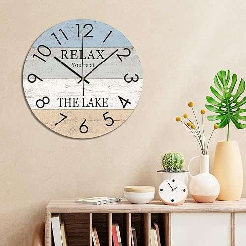 Miniatura 4 de Reloj de pared redondo de madera Relax You're at The Lake funciona con pilas, reloj silencioso sin tictac de 12 x 12 pulgadas para decoración del