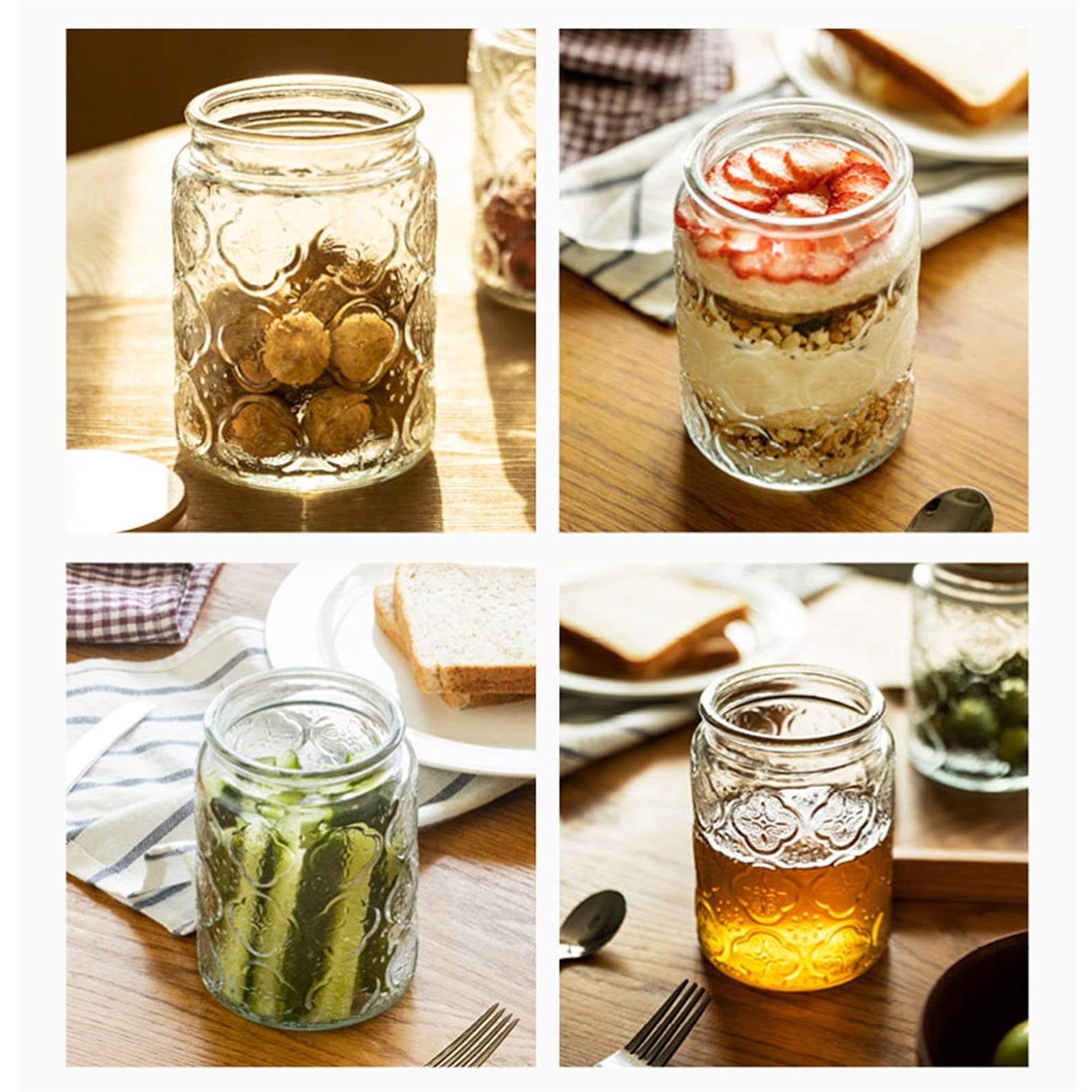 Sucrier avec couvercle sucrier sucrier en verre transparent avec couvercle en bambou, 23,6 oz/700 ml, pot à sucre, récipients à sel for la maison et la cuisine