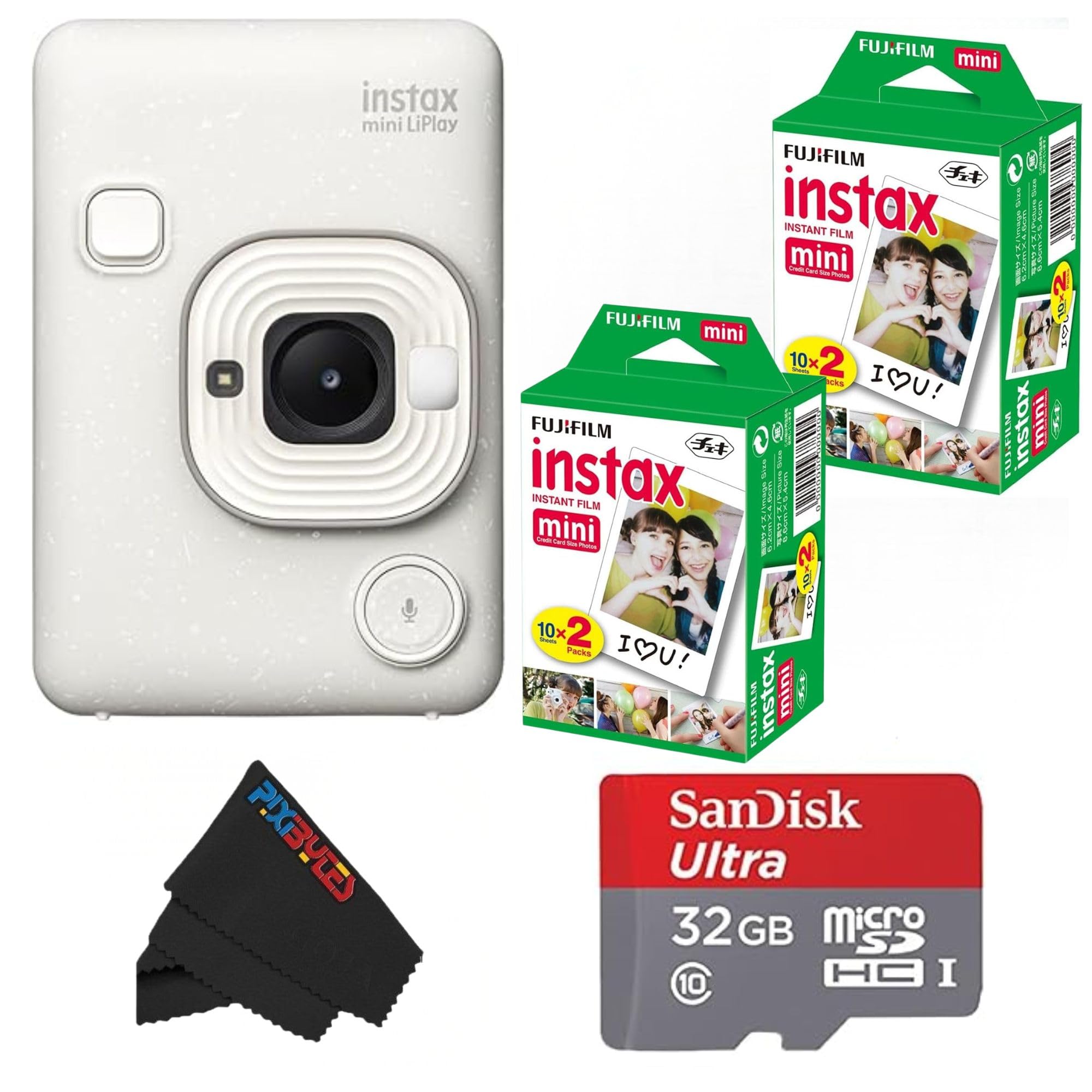 Fujifilm Mini LiPlay Hybrid Instant Camera with Mini Film (Misty White, w/ 40 Film Sheets)
