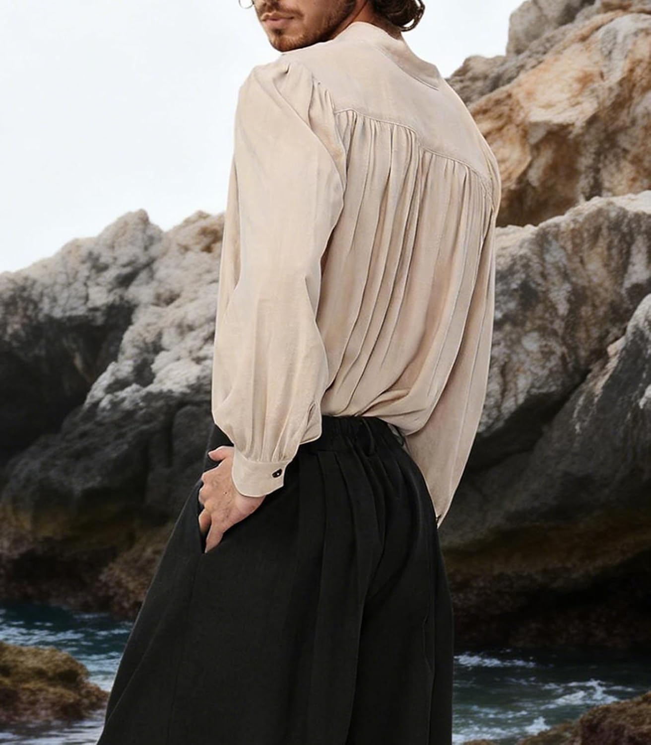 DAZCOS Renaissance Pirate Shirt Medieval Retro Long Sleeve costume Vampire Gothic Undershirts for Men Women - Image 3